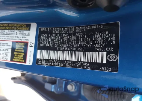 2017 Toyota Camry Se z USA, uszkodzony, nr VIN 4T1BF1FKXHU808586